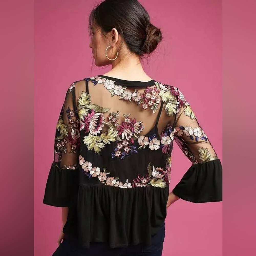 Anthropologie Eri + Ali ornate floral embroidery top - Picture 2 of 8